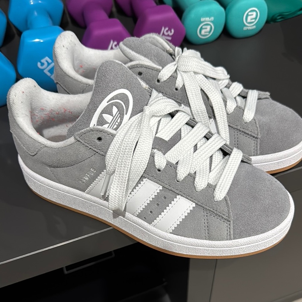 Adidas Gray and White Suede Sneakers